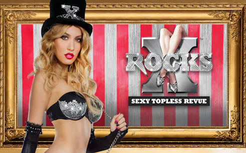 X Rocks show poster with performer in Las Vegas.