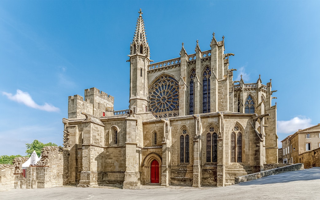 Cité de Carcassonne's Comtal Castle with Gothic architecture, France.