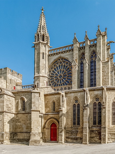 Cité de Carcassonne's Comtal Castle with Gothic architecture, France.