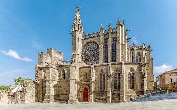 Cité de Carcassonne's Comtal Castle with Gothic architecture, France.