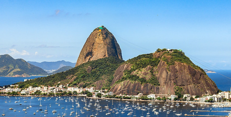 View of Sugar Loaf Mountain and Botafogo Cove from Mirante do Pedrao, Big Rock Belvedere, Rio de Janeiro.