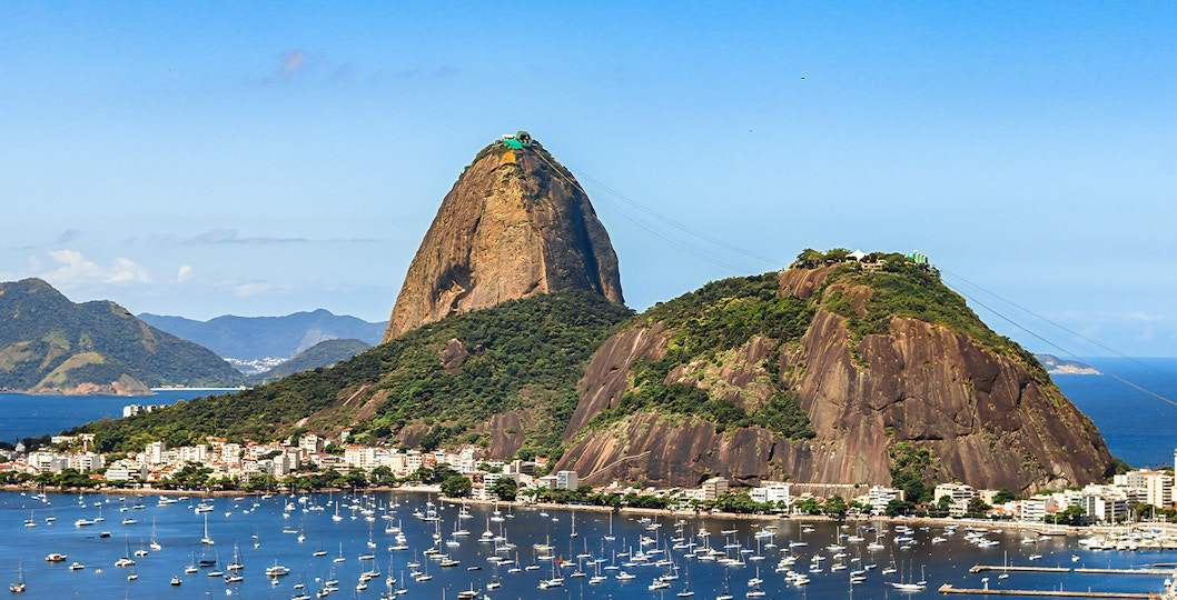 View of Sugar Loaf Mountain and Botafogo Cove from Mirante do Pedrao, Big Rock Belvedere, Rio de Janeiro.