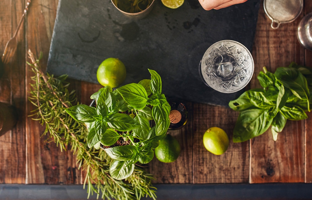 Bartender demonstrating cocktail making at a rooftop bar in New York City.