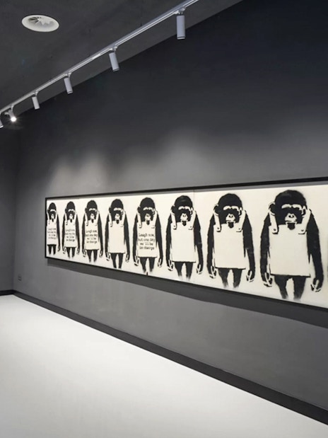 Banksy artworks displayed at Moco Museum in Barcelona.