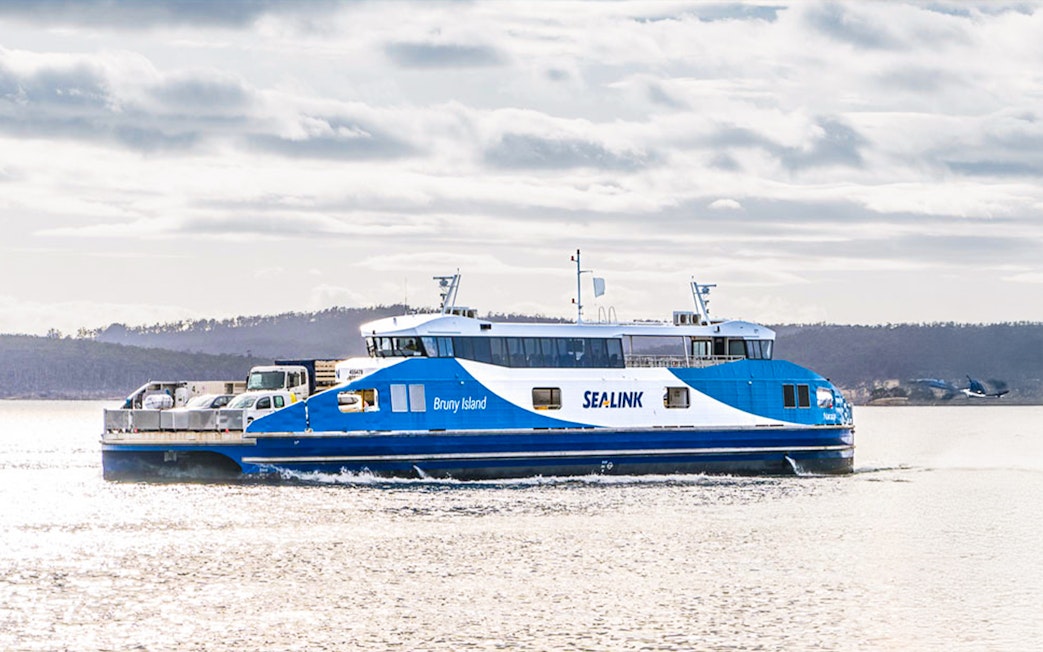 Bruny Island ferry on water, part of Hobart full-day tour with scenic views.