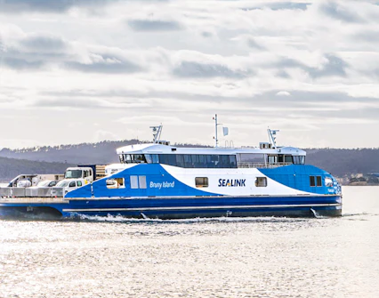 Bruny Island ferry on water, part of Hobart full-day tour with scenic views.