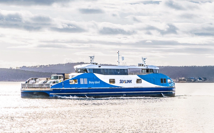 Bruny Island ferry on water, part of Hobart full-day tour with scenic views.
