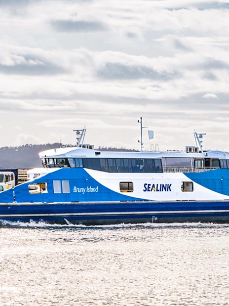 Bruny Island ferry on water, part of Hobart full-day tour with scenic views.
