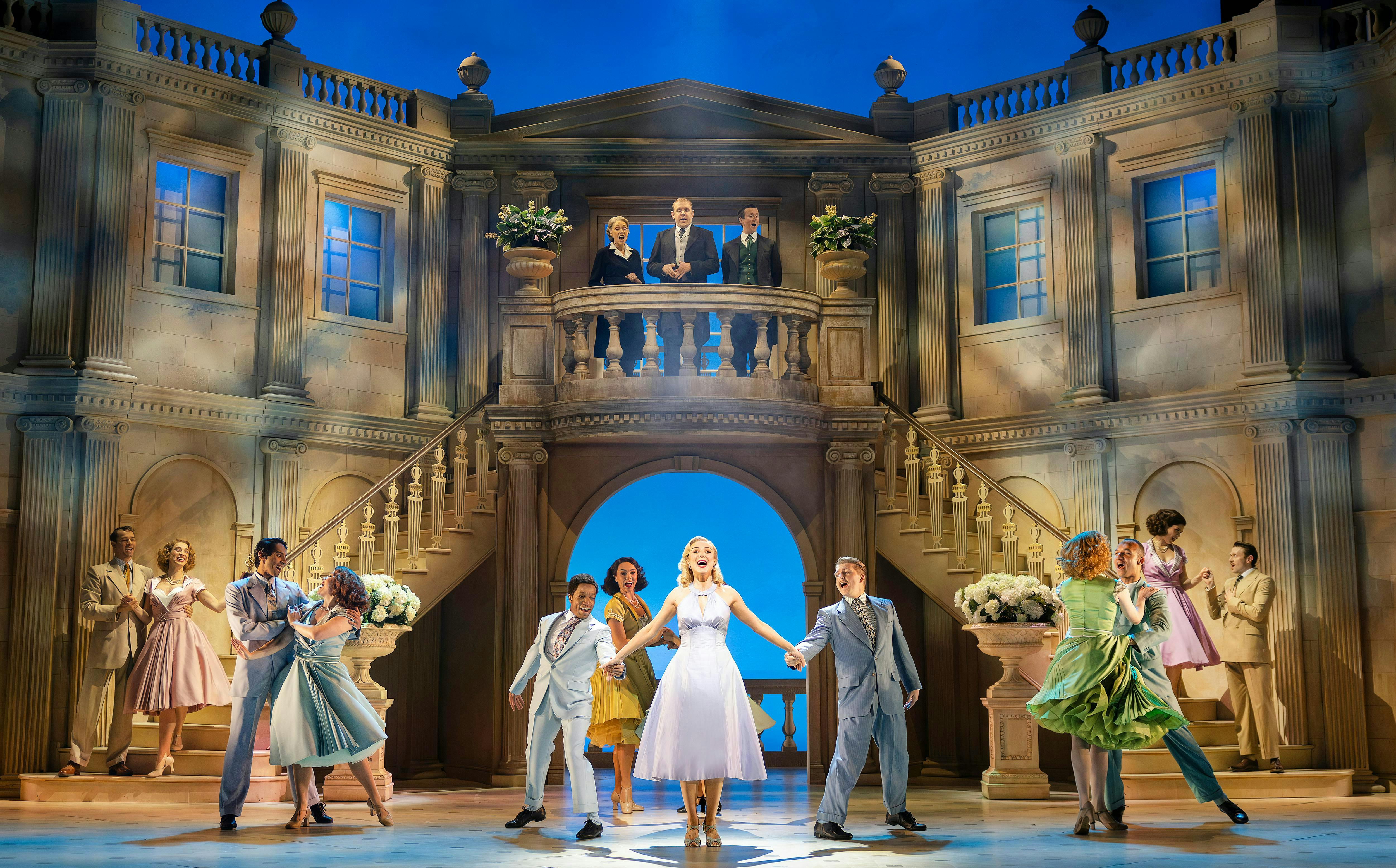 Stage performance of High Society musical in West End theater.