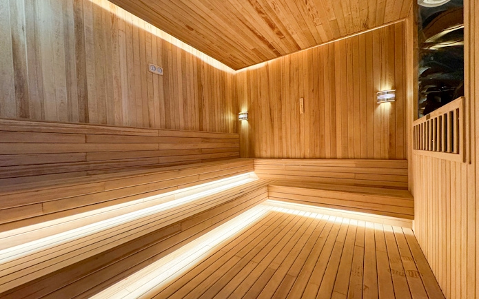 Aqua field sauna interior at VinPearl Harbour Nha Trang, Vietnam.