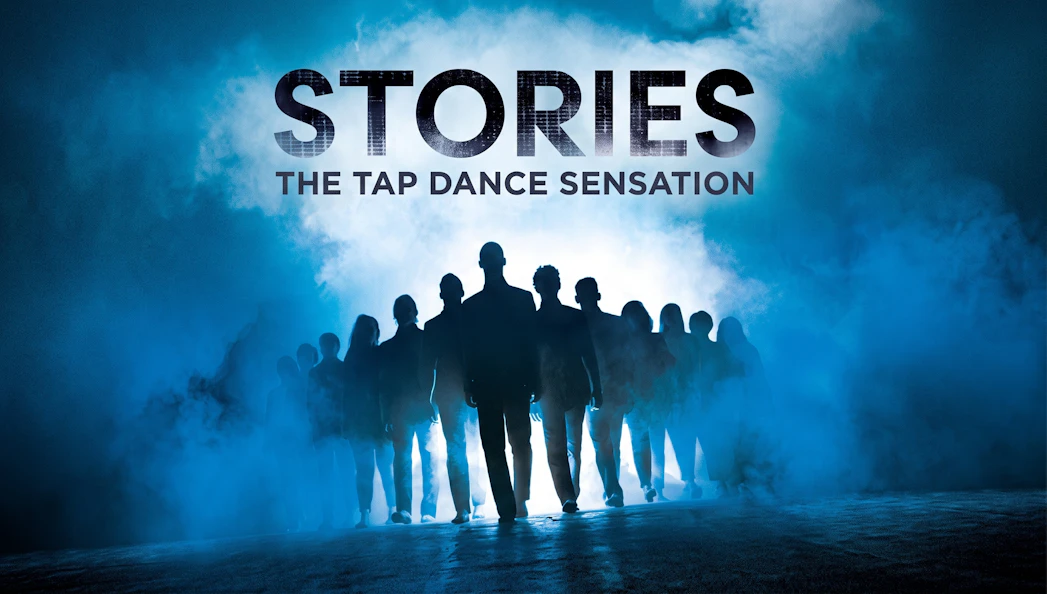 Tap dancers silhouetted in blue fog, promoting "Stories" show in Westend.