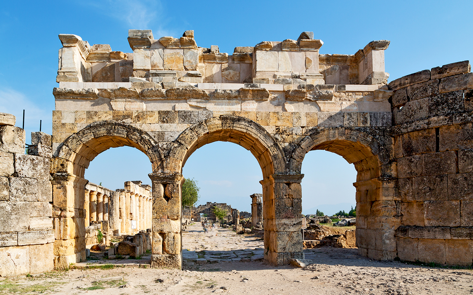 Hierapolis ancient city gate in Pamukkale, Antalya, on a day trip tour.