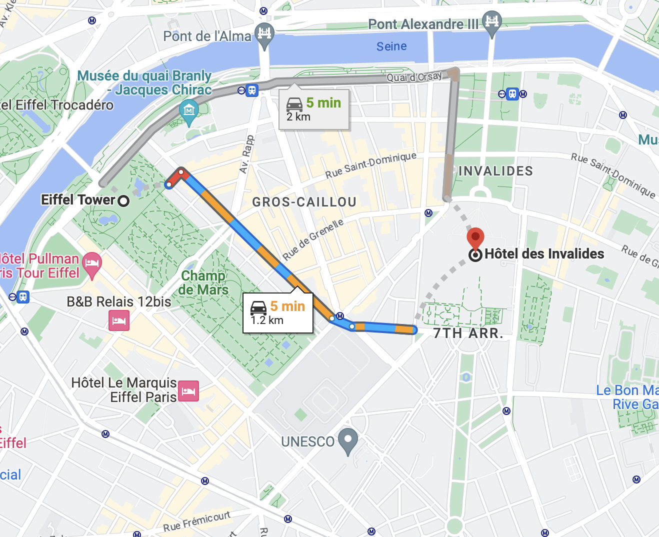 Getting to Les Invalides by Car Map
