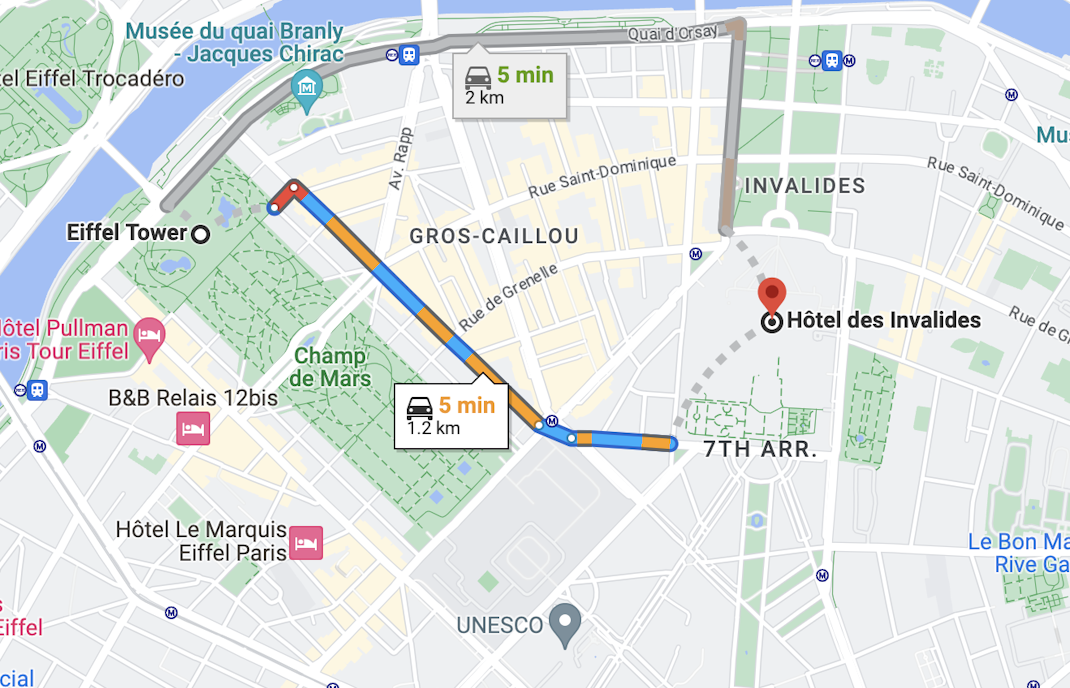 Getting to Les Invalides by Car Map