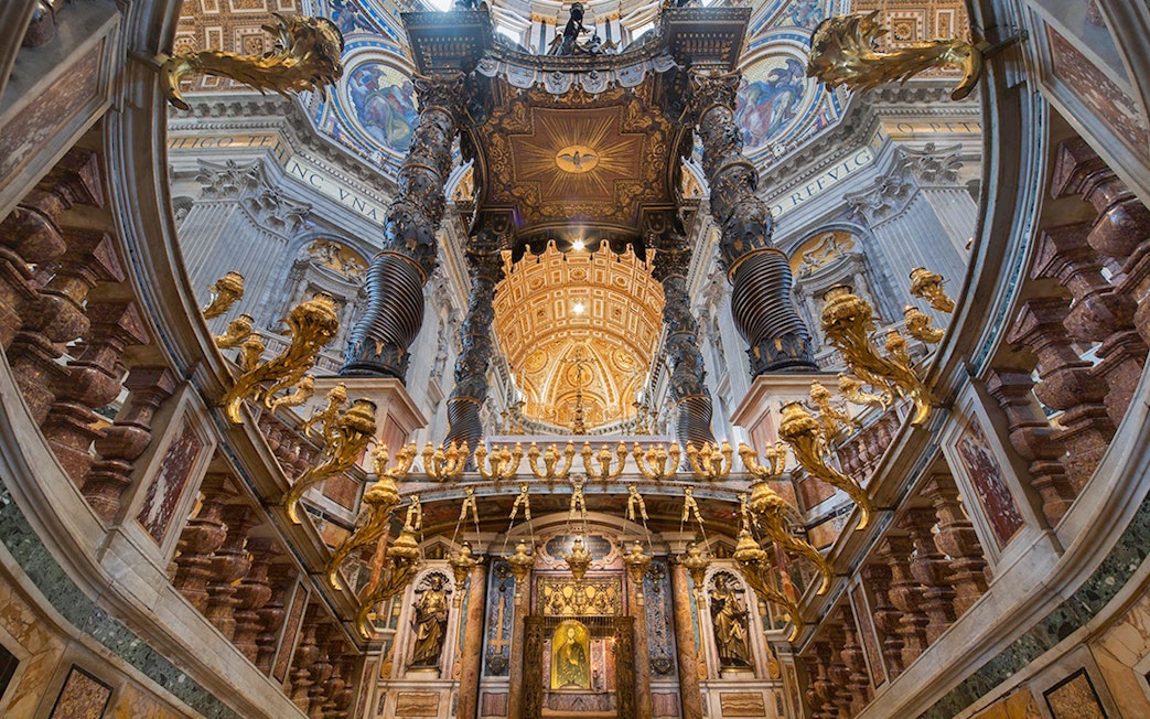Tomb of St. Peter under St. Peter's Baldachin under the dome of St. Peter's Basilica, Vatican City.
