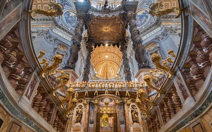 Tomb of St. Peter under St. Peter's Baldachin under the dome of St. Peter's Basilica, Vatican City.