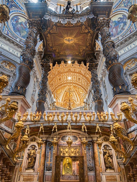 Tomb of St. Peter under St. Peter's Baldachin under the dome of St. Peter's Basilica, Vatican City.