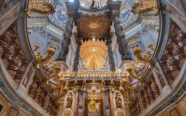 Tomb of St. Peter under St. Peter's Baldachin under the dome of St. Peter's Basilica, Vatican City.