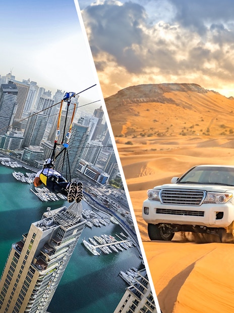 Ziplining over Dubai Marina and off-road driving in the Dubai desert.
