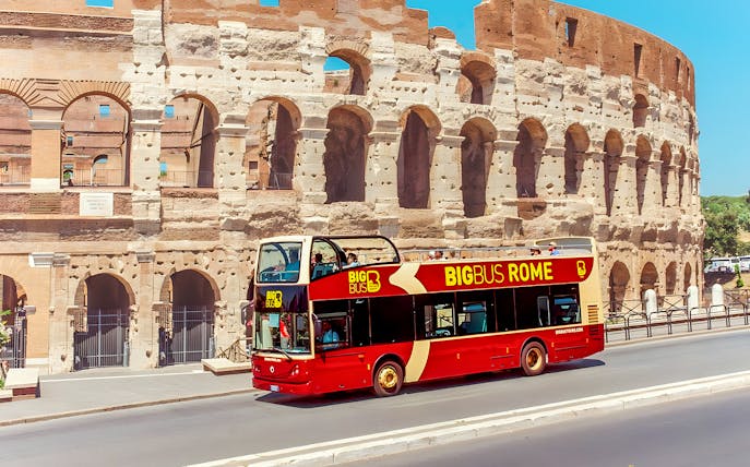Big Bus tour near the Colosseum in Rome, Italy.