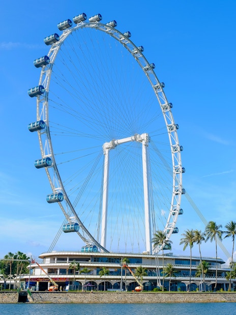 Singapore Flyer observation wheel against blue sky.