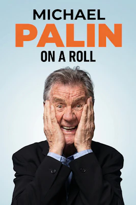 Michael Palin smiling with hands on face, promoting 'On a Roll' event with John Lloyd.