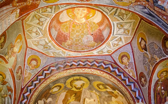 Frescoes depicting religious figures inside a church at Goreme Open Air Museum, Cappadocia.