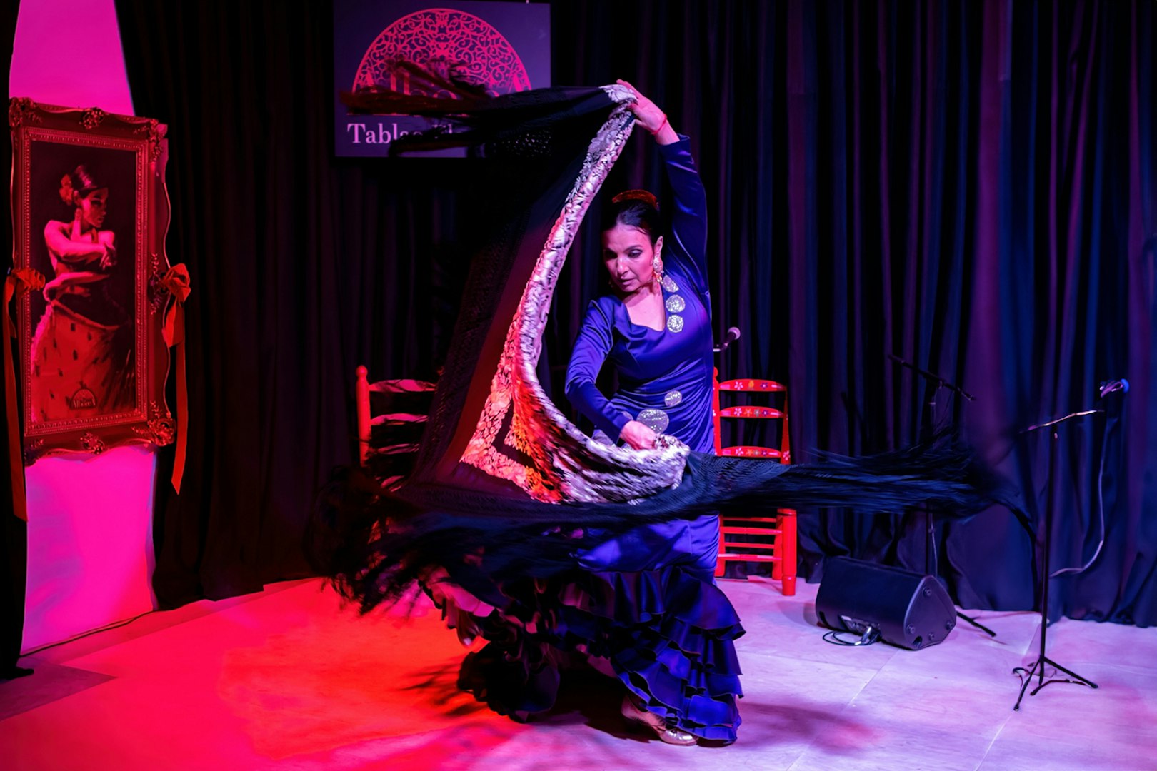 Flamenco dancer performing at La Alboreá in Granada, Spain.