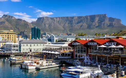 Cape Town waterfront with Table Mountain in the background on a guided city tour.