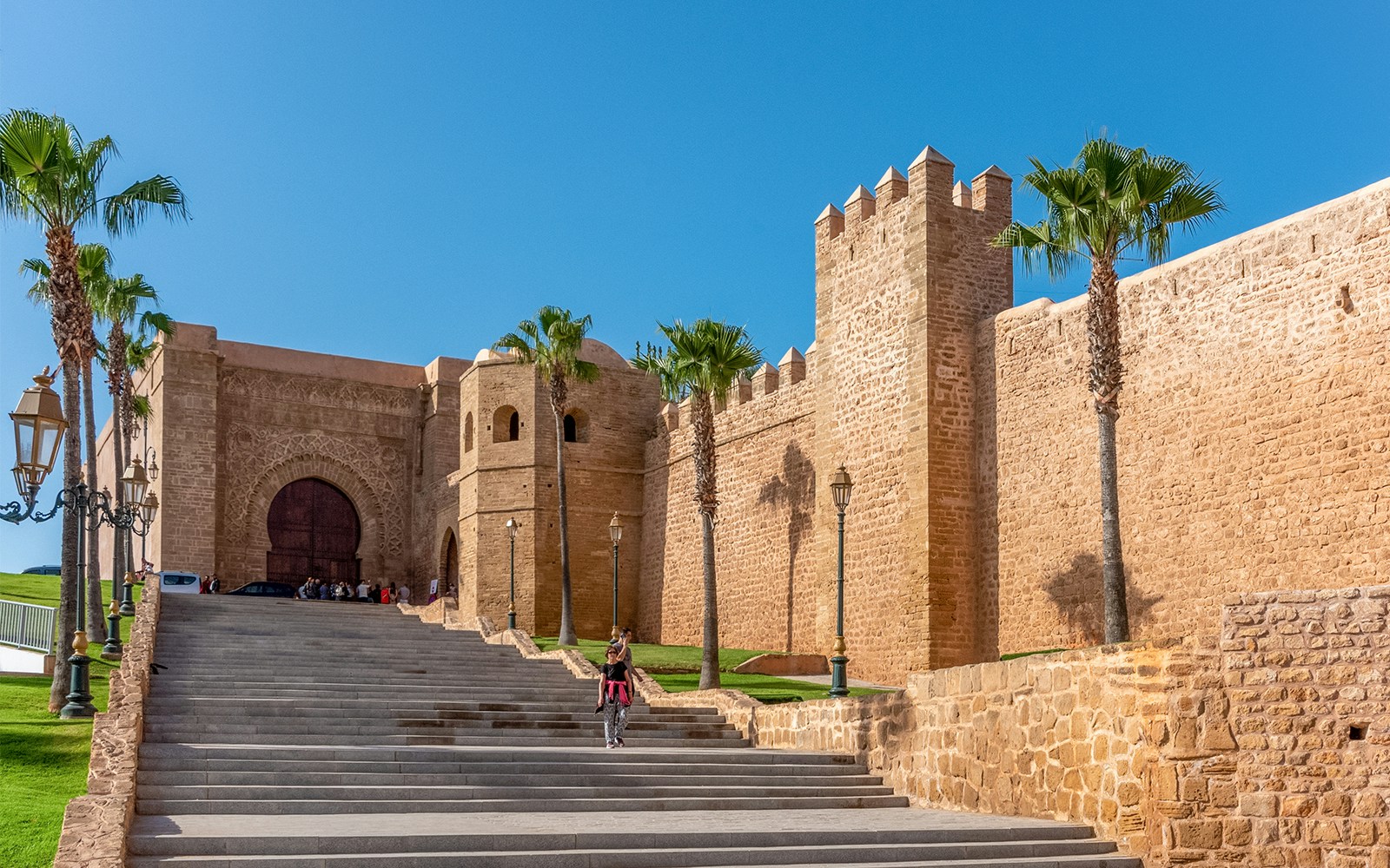 View of the historic Kasbah of the Udayas in downtown Rabat, Morocco, showcasing the unique architecture and vibrant blue streets, a highlight of the city tour