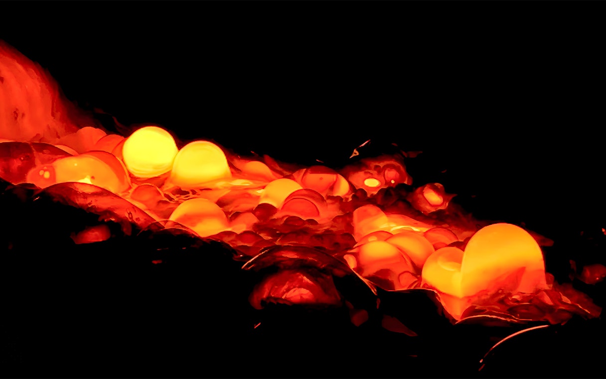 Molten lava glowing during a show in Reykjavik.
