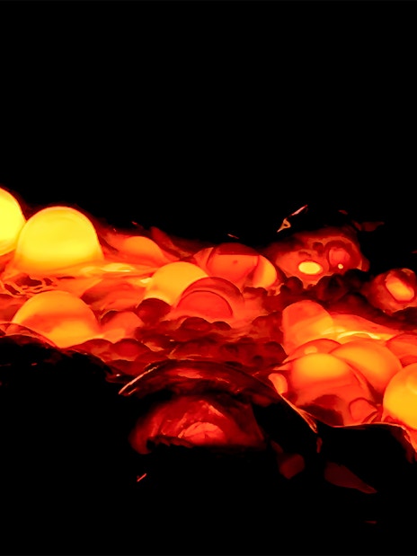 Molten lava glowing during a show in Reykjavik.