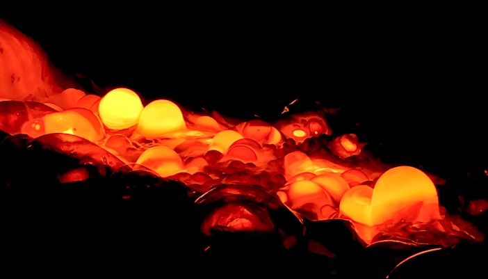 Molten lava glowing during a show in Reykjavik.