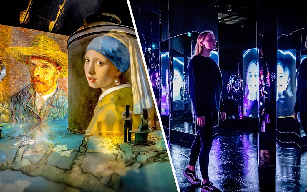 Interactive art installations at Fabrique des Lumières featuring Van Gogh and Vermeer projections.