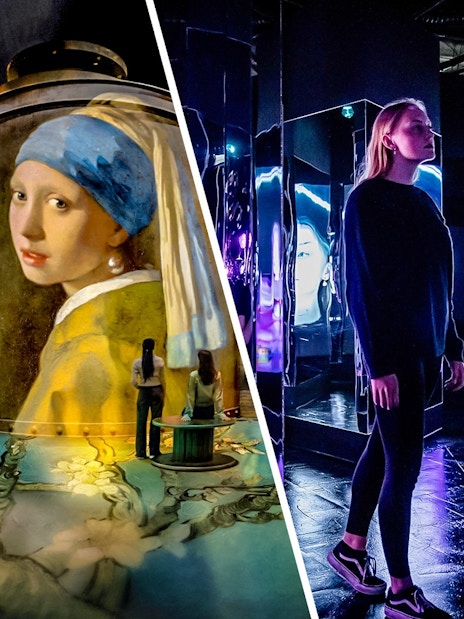 Interactive art installations at Fabrique des Lumières featuring Van Gogh and Vermeer projections.