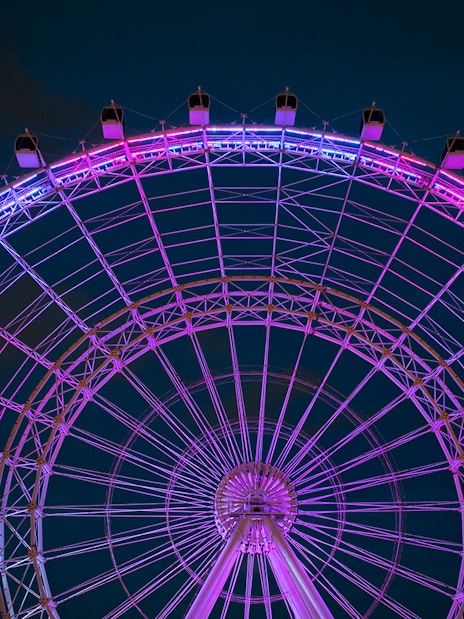 Ferris wheel illuminated at night, ICON Park, Orlando.