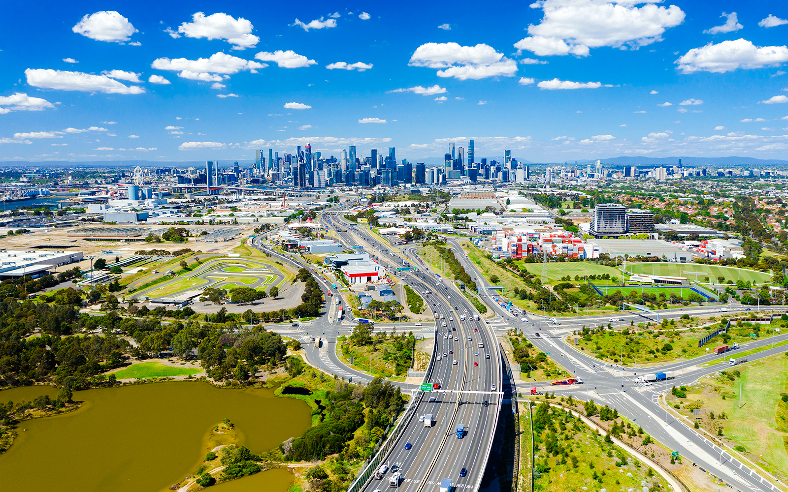 Melbourne aerial cityscape.