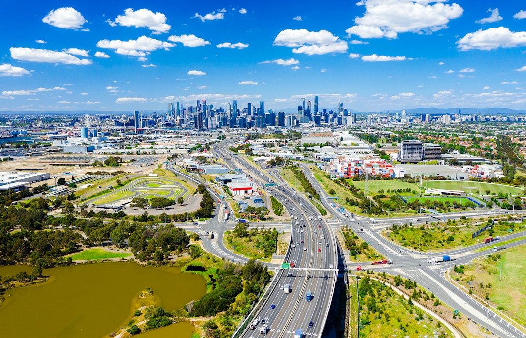 Melbourne aerial cityscape.