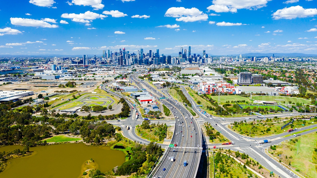 Melbourne aerial cityscape.