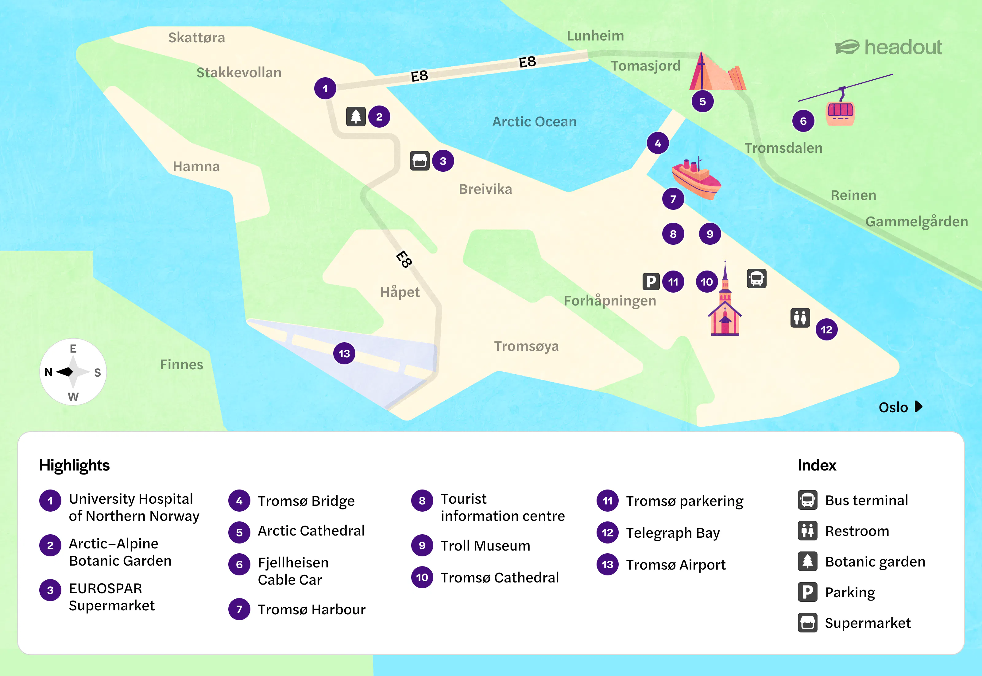 Tromso Map | Attractions, Terminals and Facilities