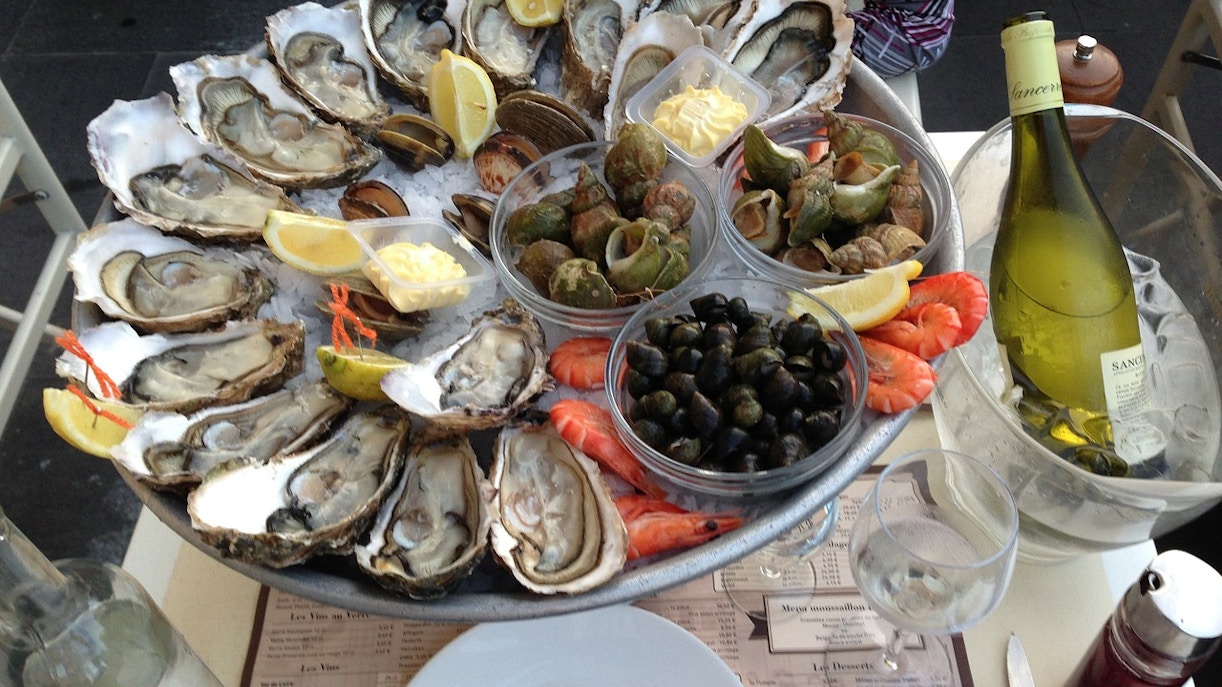 Oysters served at a café in Place Garibaldi, Nice, France.