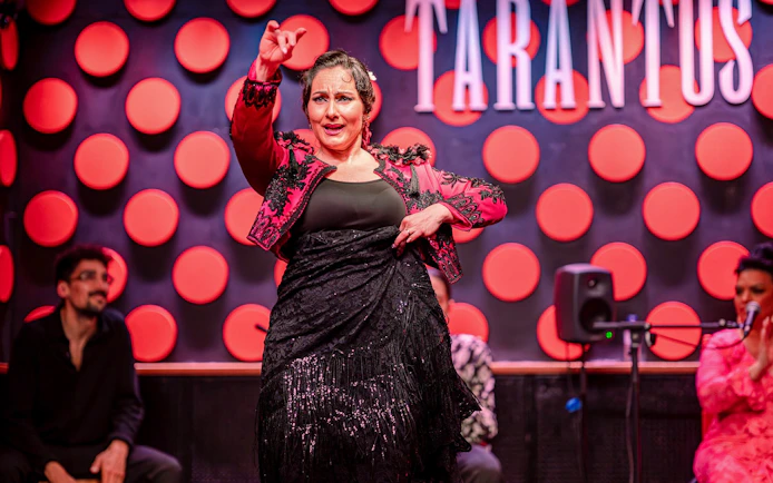 Flamenco dancer performing at Los Tarantos in Barcelona.