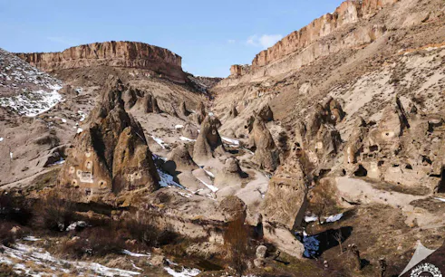 Fairy chimneys and rock formations in Soğanlı Valley, Cappadocia.