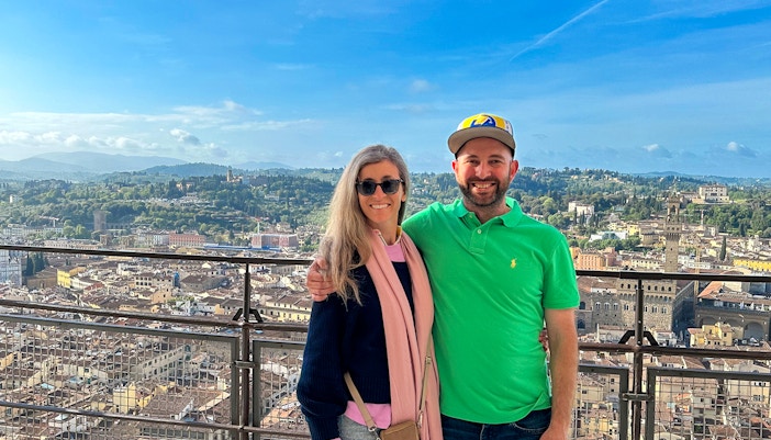 Visitors enjoying the view from the Florence Dome Terrace, overlooking the cityscape.