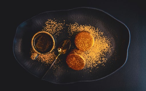 Pastry with chopped strawberry and sauce at Sky 52 Restaurant, Sky View Observatory, Dubai.