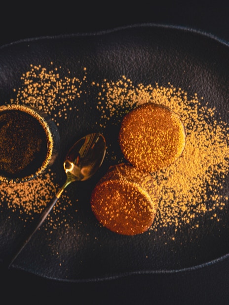 Pastry with chopped strawberry and sauce at Sky 52 Restaurant, Sky View Observatory, Dubai.