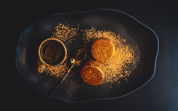 Pastry with chopped strawberry and sauce at Sky 52 Restaurant, Sky View Observatory, Dubai.