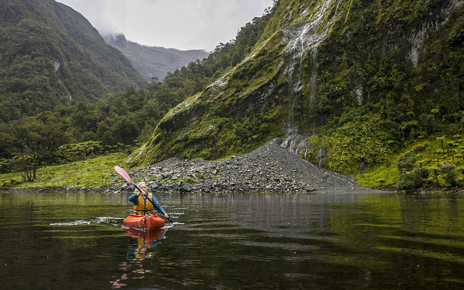 kayaks and boats to explore the shoreline