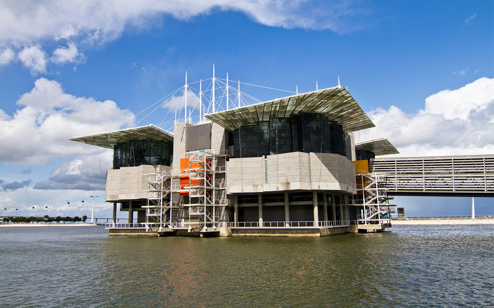 Oceanario de Lisboa building on the waterfront in Lisbon, Portugal.