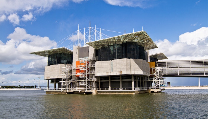 Oceanario de Lisboa building on the waterfront in Lisbon, Portugal.